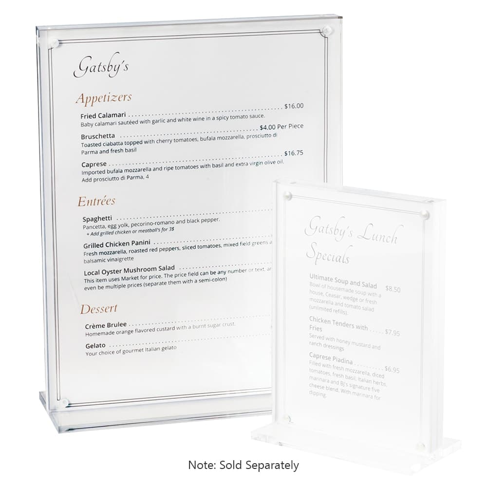 Cal-Mil 3567-811 Tabletop Menu Card Holder - 8 1/2" x 11", Plastic, Clear