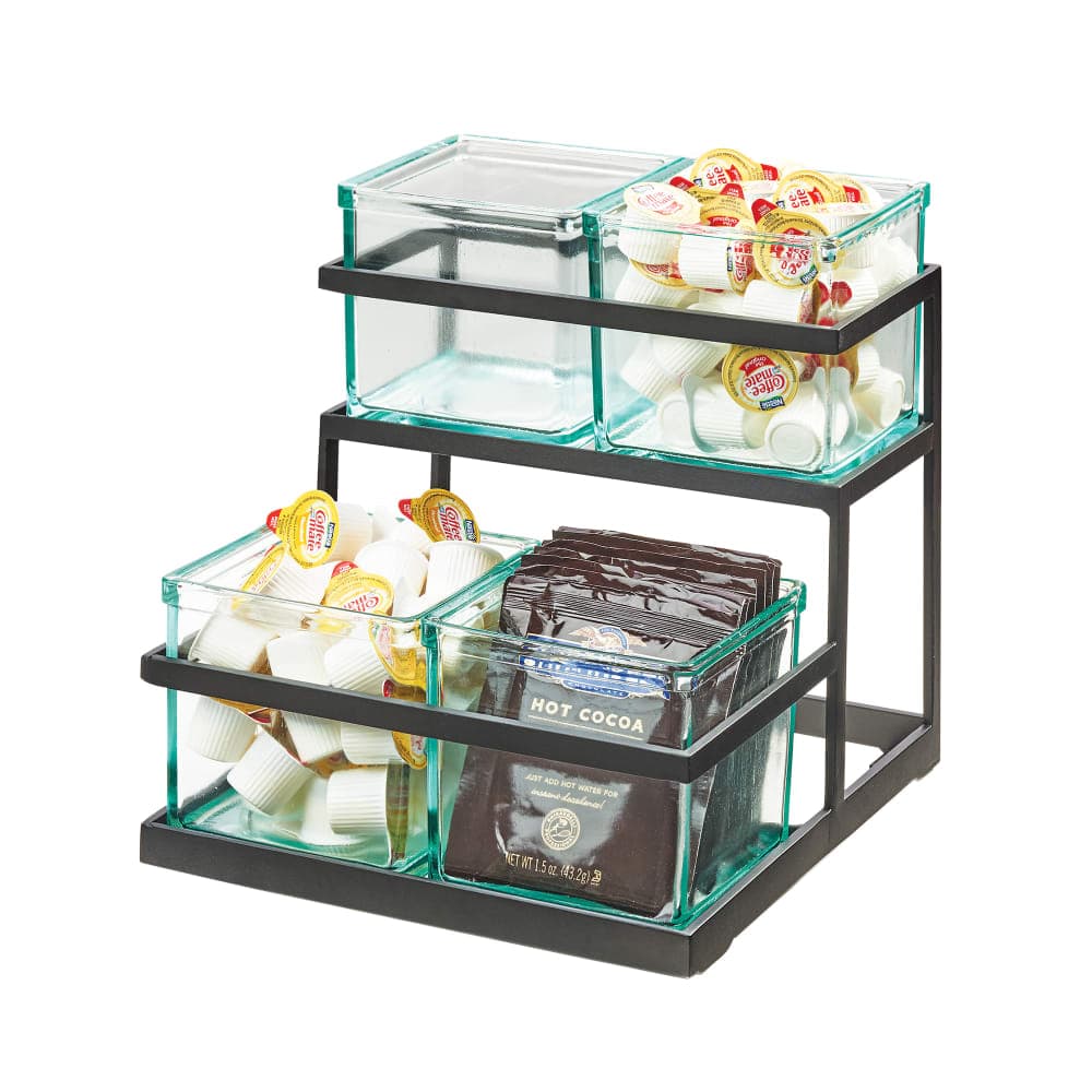 Cal-Mil 3604-13 Rectangular 4 Compartment Condiment Jar Display - Clear/Black