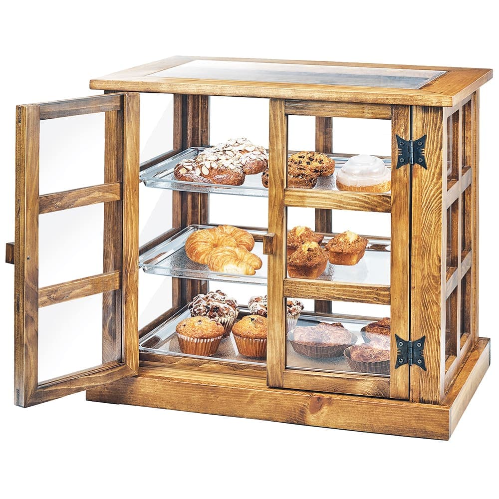Cal-Mil 3621-99 3 Tier Pastry Display Case w/ Hinged Doors - Reclaimed Wood/Acrylic