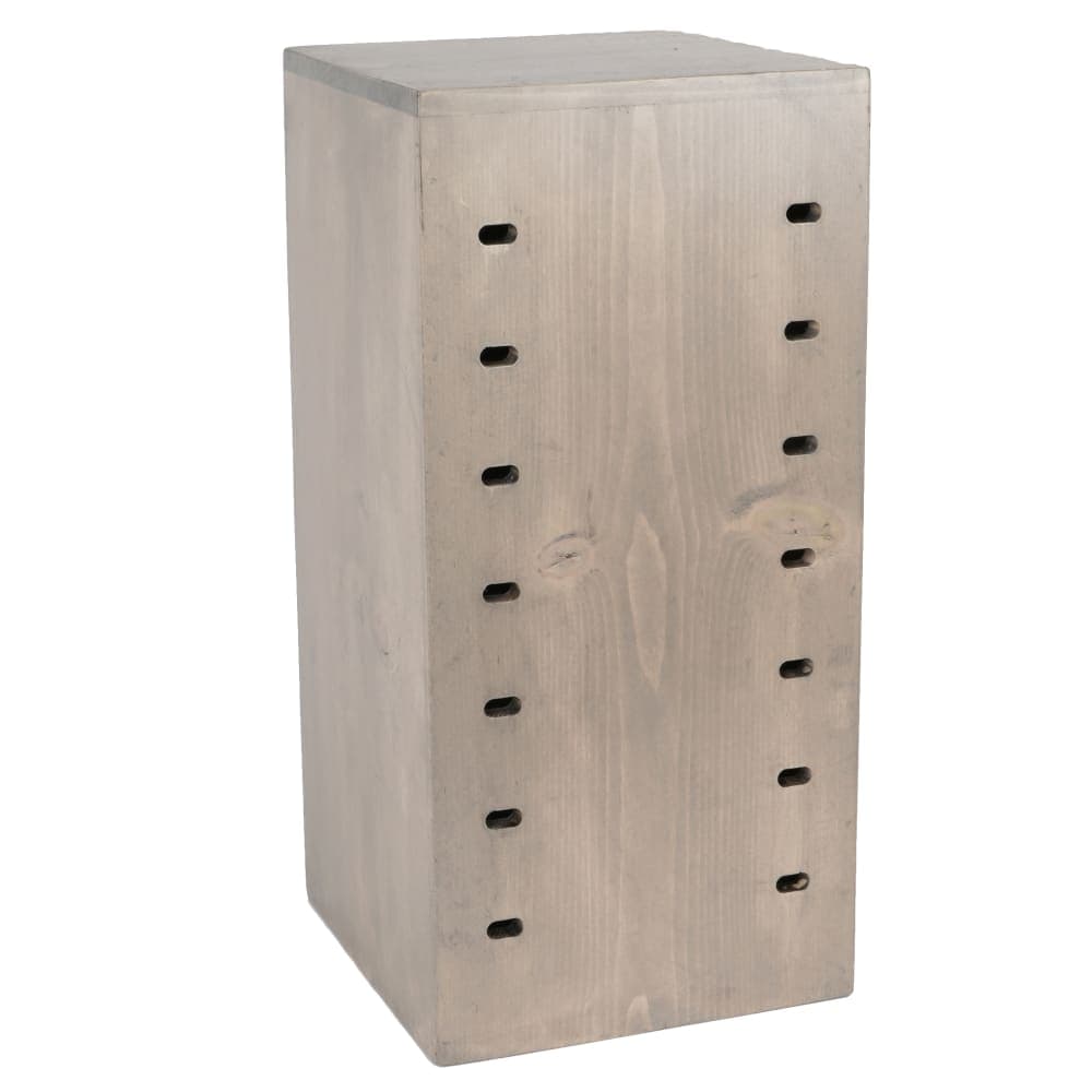 Cal-Mil 3627-110 9" Square Display Riser Crate - 18"H w/ Brackets Cutouts, Pine Wood, Gray Wash
