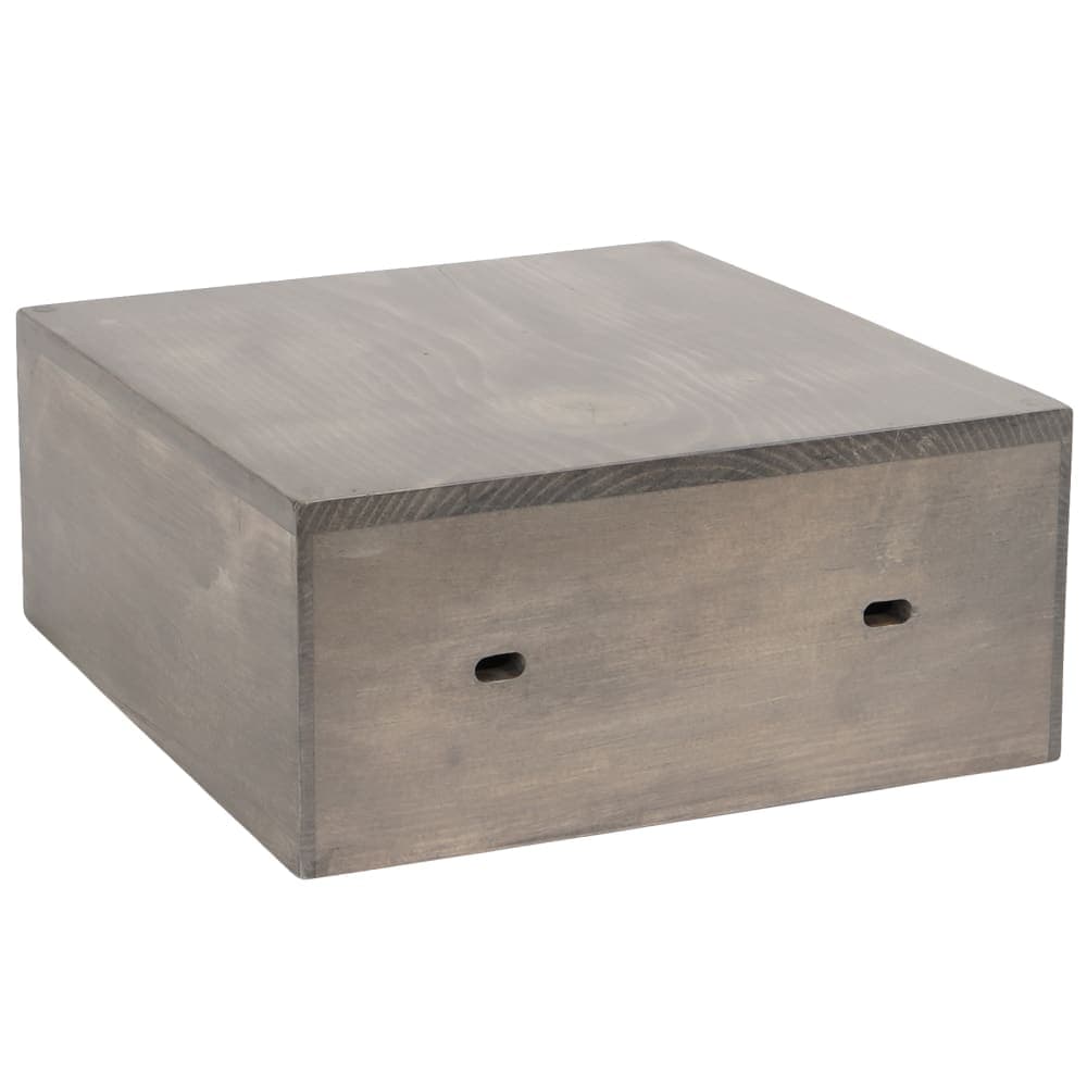 Cal-Mil 3628-4-110 12" Square Display Riser Crate - 4"H w/ Brackets Cutout, Pine Wood, Gray Wash
