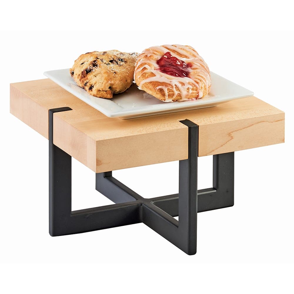 Cal-Mil 3641-9-71 9 1/2" Square Buffet Riser - 6"H, Maple/Black Metal
