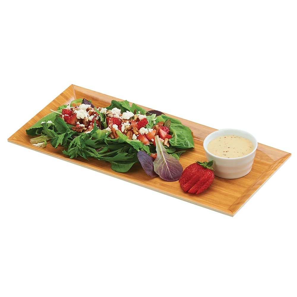 Cal-Mil 3654-60M Rectangular Melamine Serving Tray - 13 3/4" x 6 1/4", Bamboo