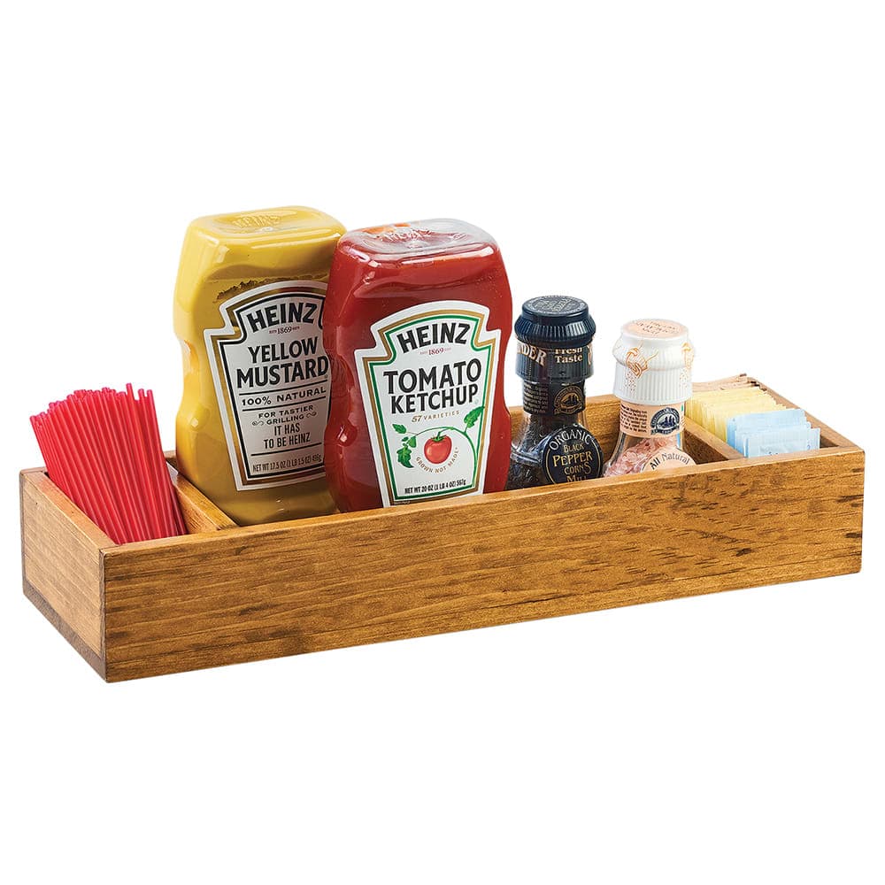 Cal-Mil 3669-99 3 Compartment Rectangular Condiment Caddy - Wood