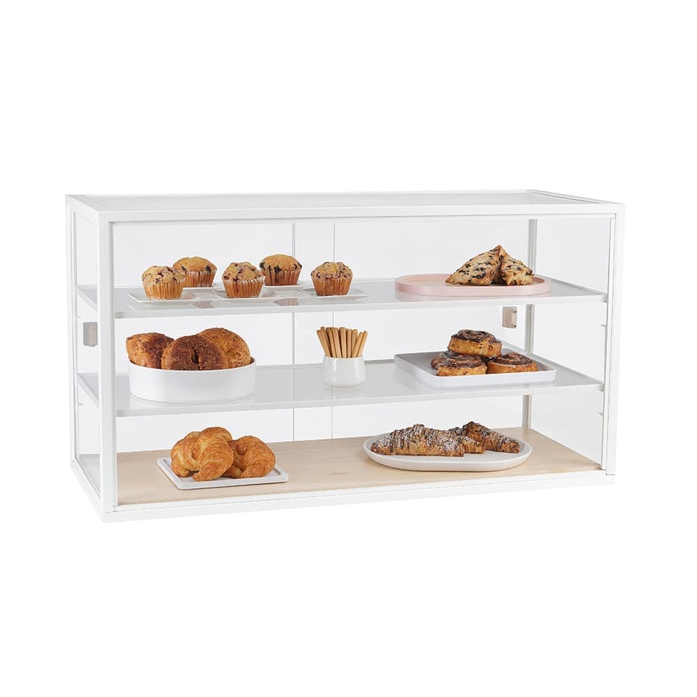 Cal-Mil 3695-15 3 Tier Pastry Display Case w/ Sliding Door - 42"L x 17"W x 23"H, Acrylic/White Metal