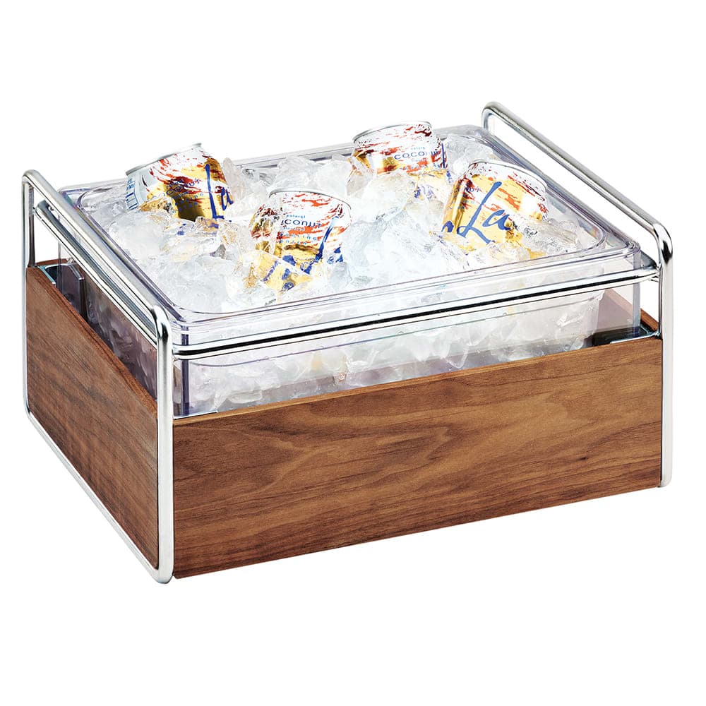 Cal-Mil 3702-10-49 Rectangular Ice Housing - 13 3/4"L x 11 1/4"W x 7 1/4"H, Wood/Chrome Frame