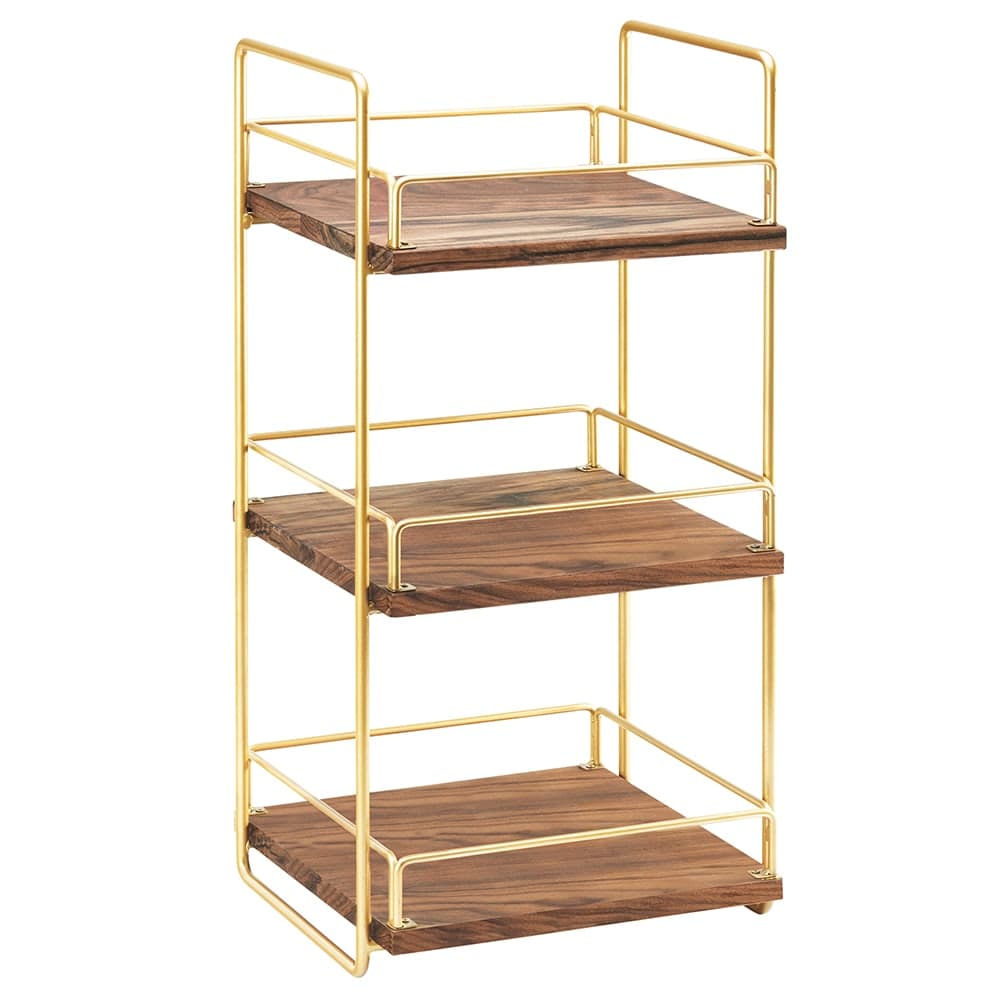 Cal-Mil 3704-3-46 2 Tier Display Stand w/ Adjustable Wood Shelves - 13"W x 12"D x 26"H, Brass