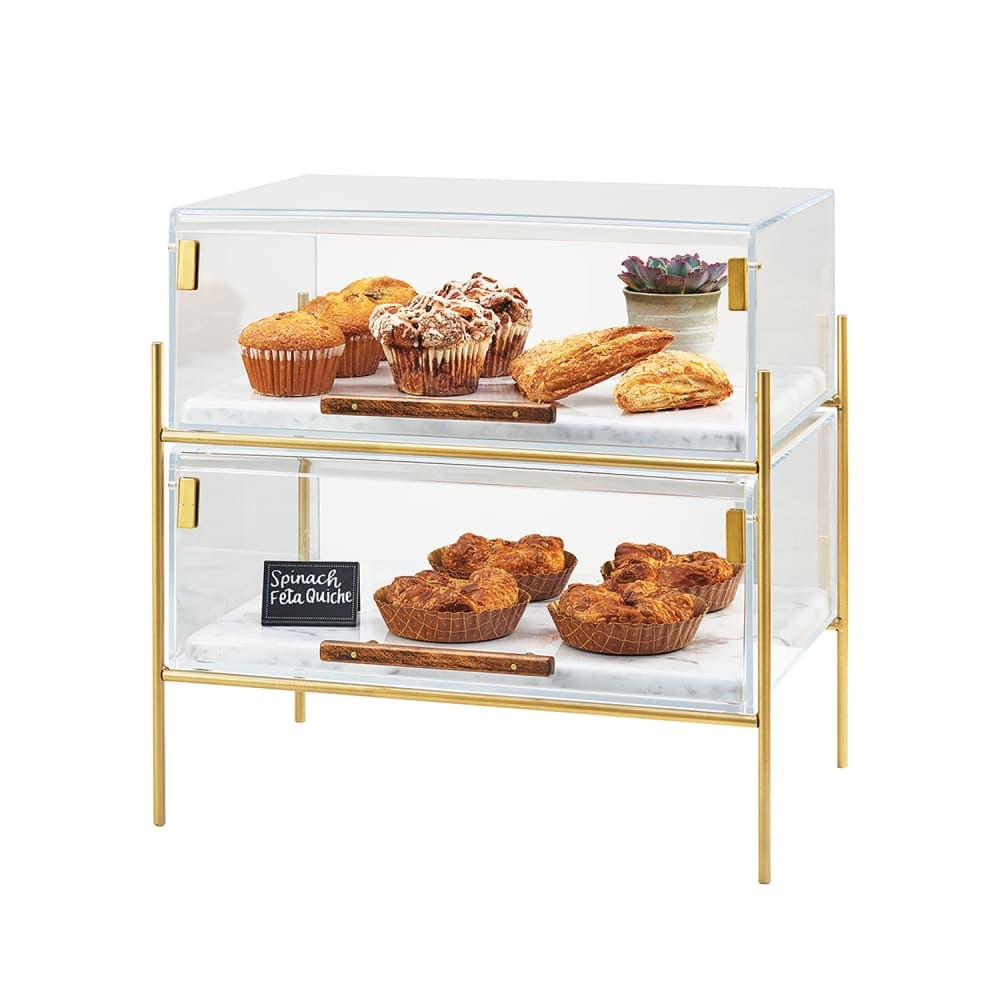 Cal-Mil 3706-1813-46 2 Tier Pastry Display w/ Hinged Doors - Brass Frame, Acrylic