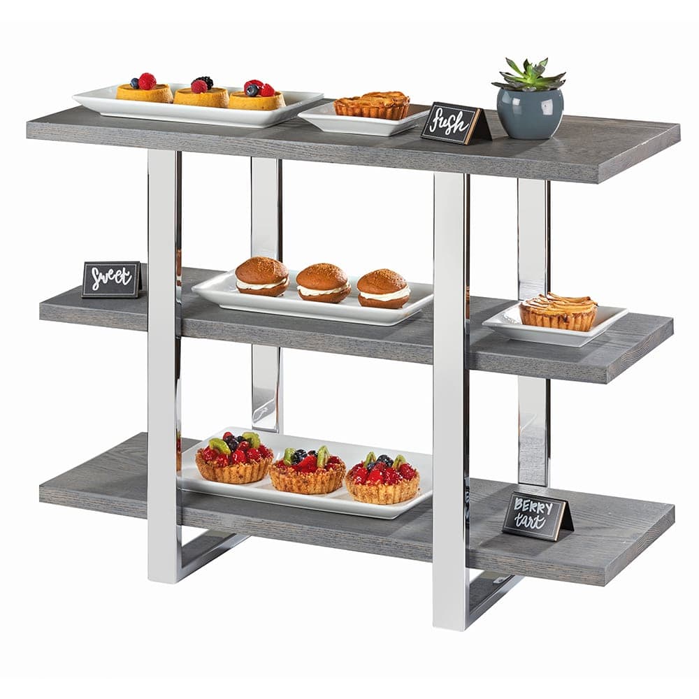 Cal-Mil 3708-83 3 Level Display Shelf - 32"L x 13 3/4"W x 25"H, Wood Shelves/Metal Frame