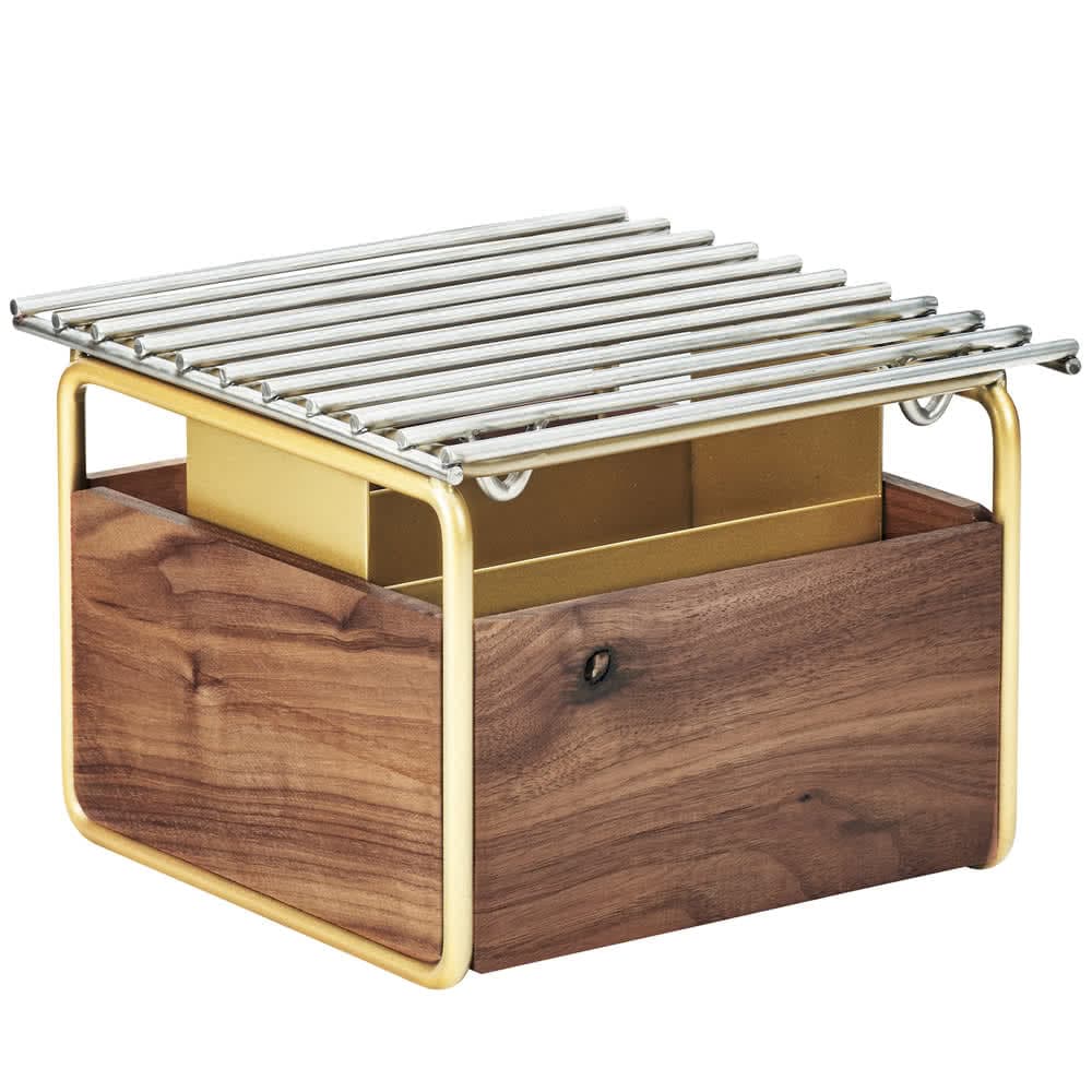 Cal-Mil 3711-46 12" Square Chafer Grill w/ Fuel Holder, Walnut/Brass