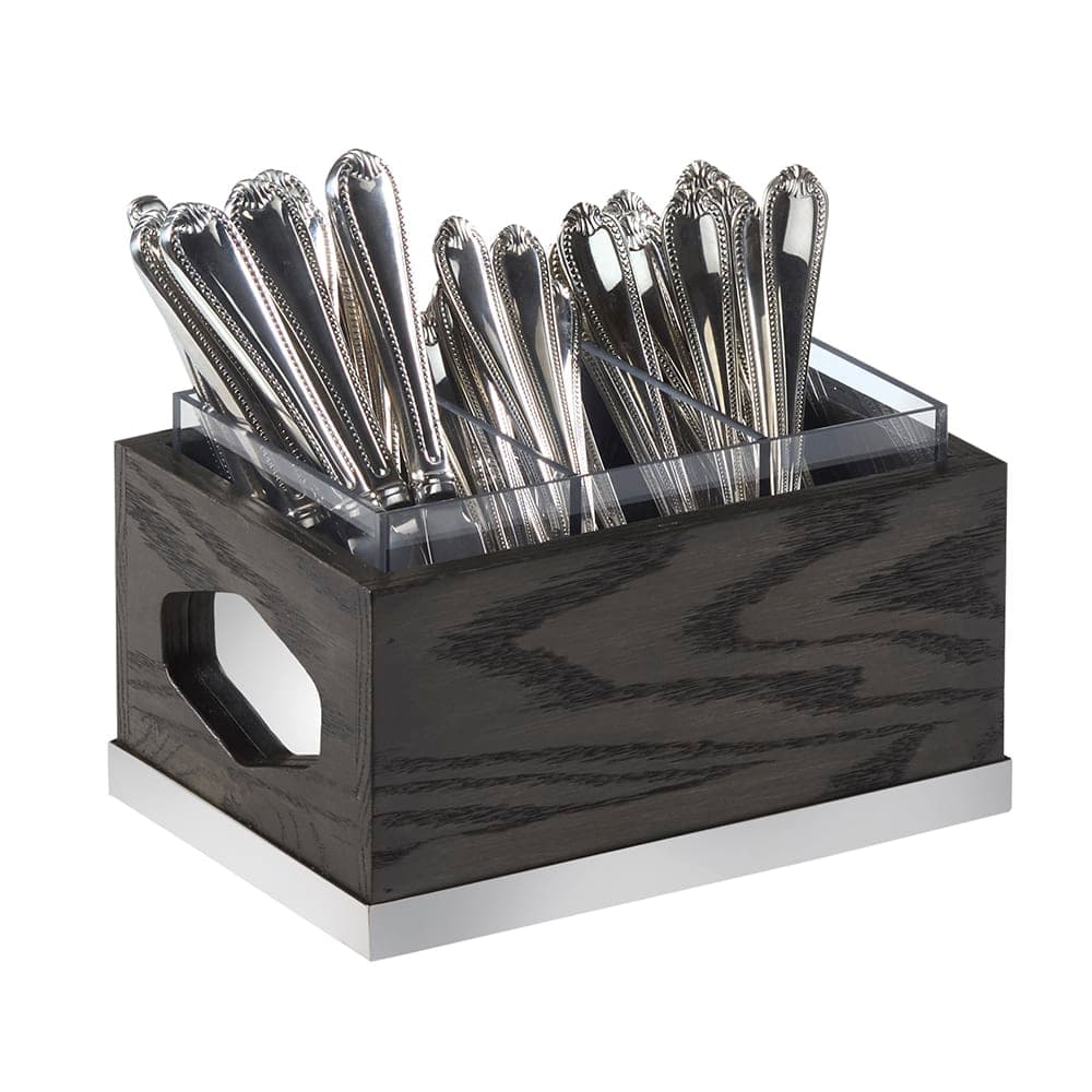 Cal-Mil 3811-87 3 Compartment Flatware Holder - 9 1/2" x 6 3/4", Oak, Dark Gray