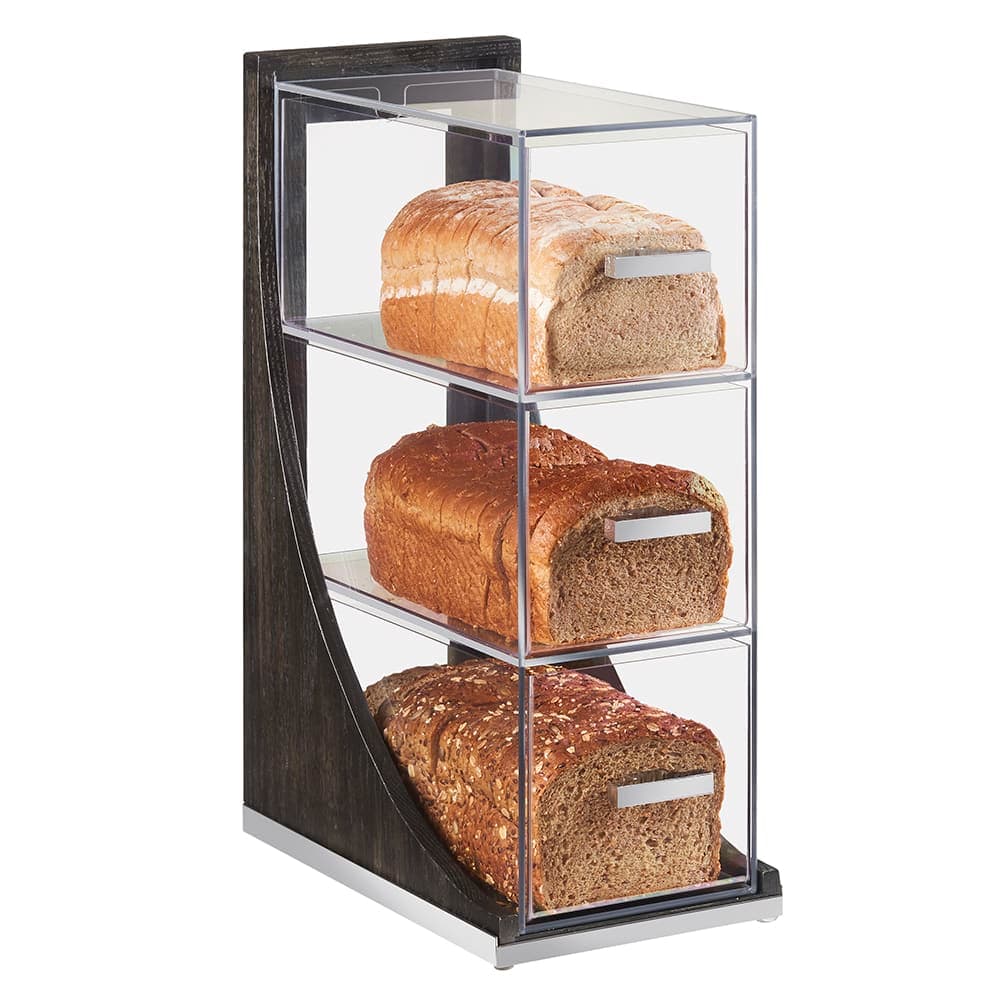 Cal-Mil 3815-87 3 Tier Vertical Bread Case w/ Wood Frame & Clear Acrylic Body, Dark Gray