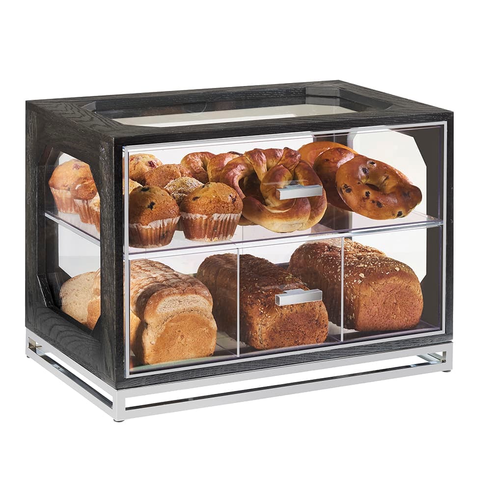 Cal-Mil 3820-87 4 Drawer Bread Case w/ Oak Frame & Acrylic Windows, Dark Gray
