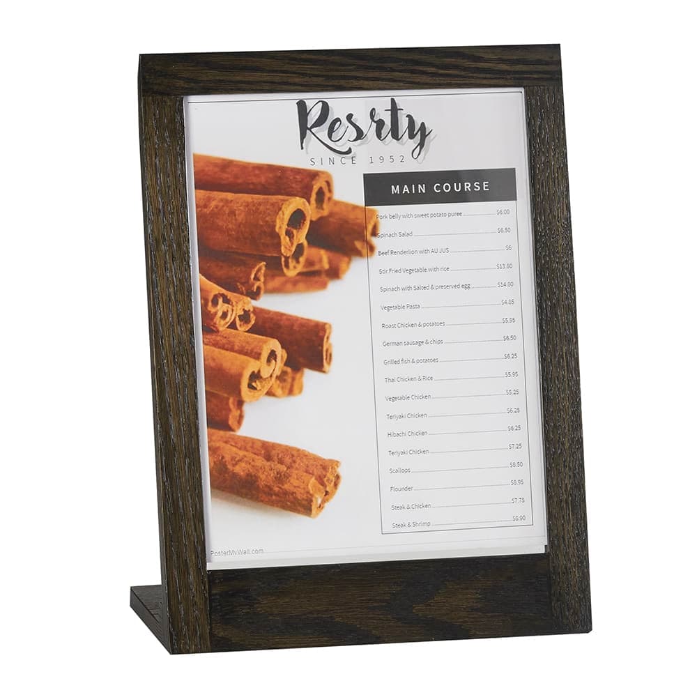 Cal-Mil 3825-811-87 Tabletop Menu Card Holder - 8 1/2" x 11", Oak, Dark Gray