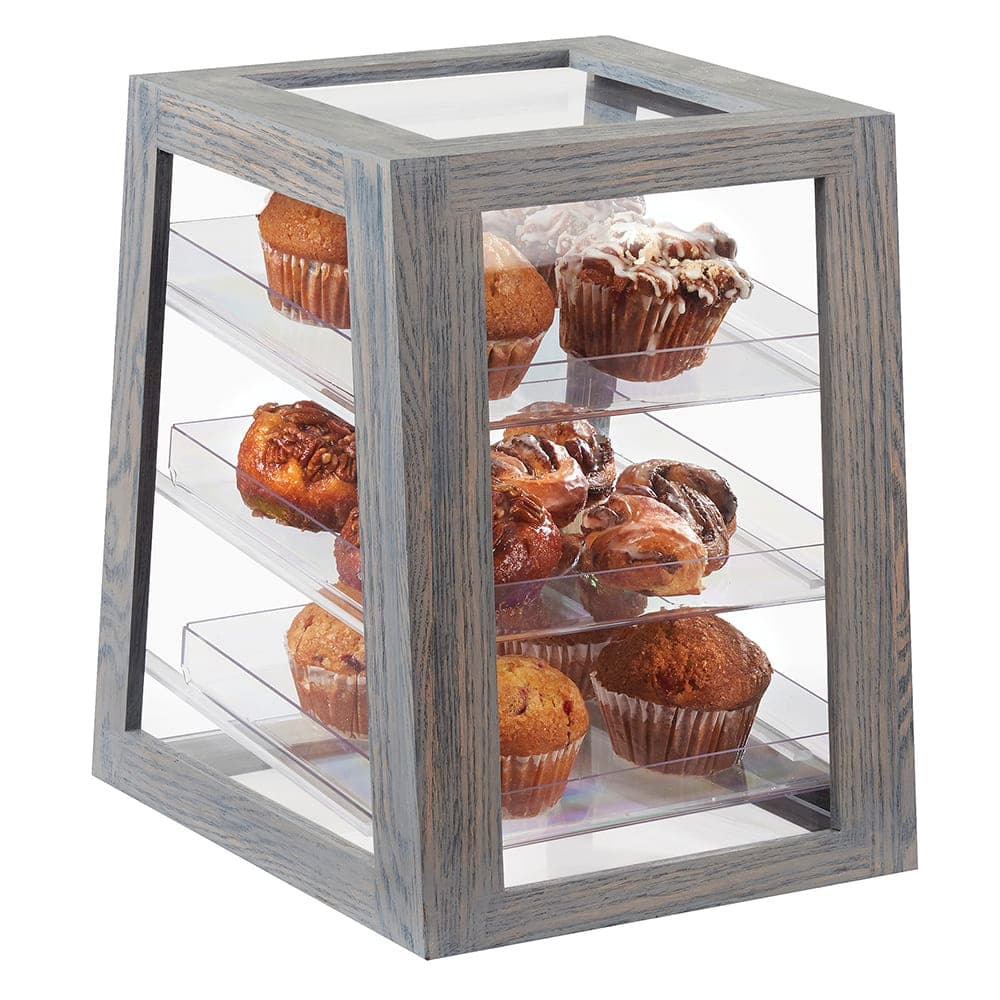 Cal-Mil 3830-83 3 Tier Pastry Display Case w/ Rear Doors - Plastic Case, Ash Gray Wood Frame
