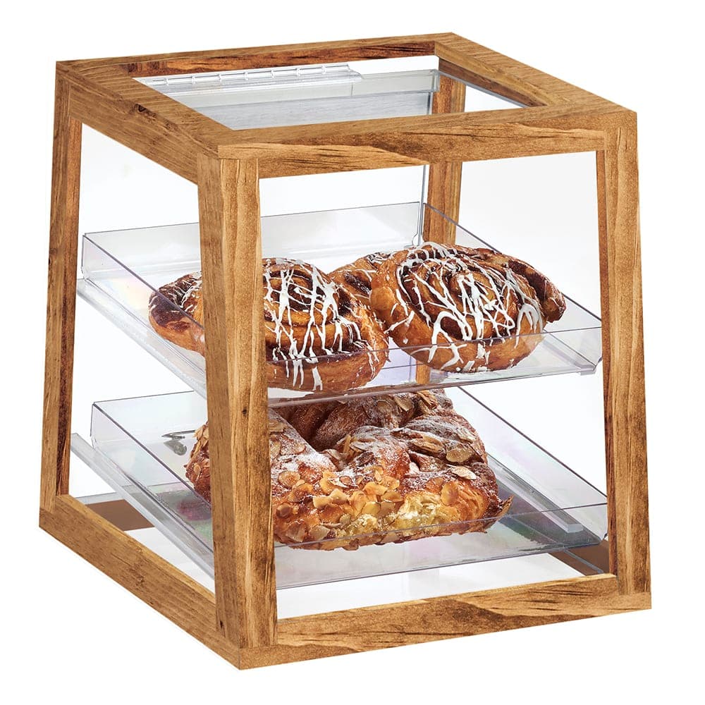 Cal-Mil 3832-99 2 Tier Pastry Display Case w/ Rear Doors - Plastic Case, Rustic Pine Frame