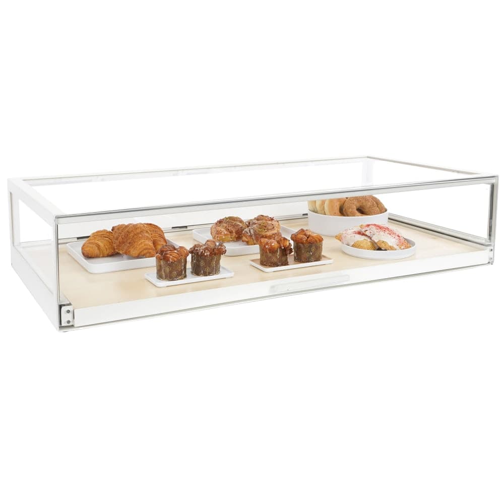 Cal-Mil 3930-71 24" Square Pastry Display Case w/ Pull Out Drawer with Handle - 10 1/4"H, Maple Wood/White Metal