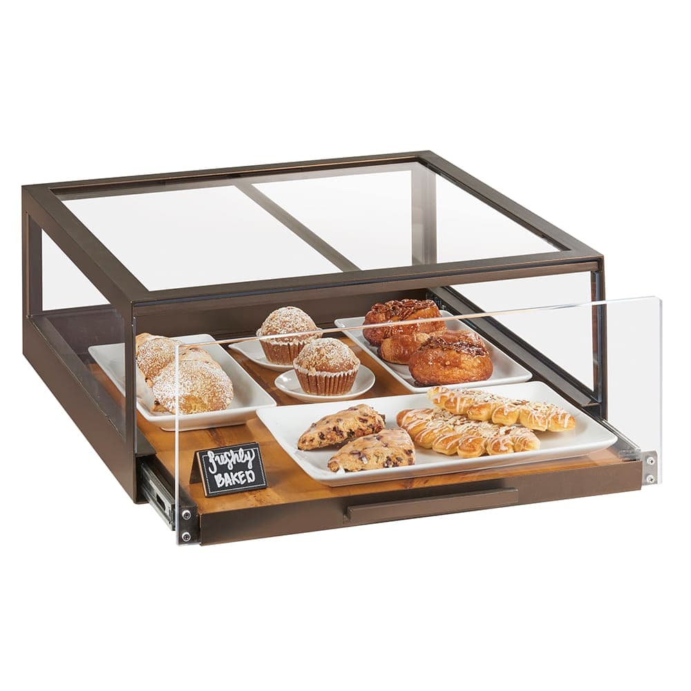 Cal-Mil 3930-84 1 Drawer Pastry Display Case - 24"L x 24"W x 10 1/8"H, Plastic Case, Bronze Frame