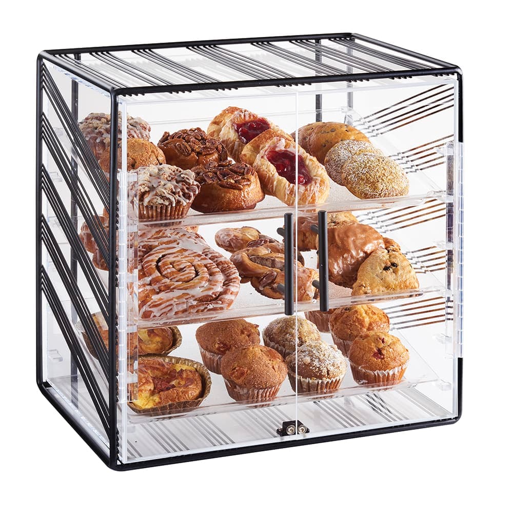 Cal-Mil 4112-13 3 Tier Full Servive Pastry Display Case w/ Acrylic Windows, Wire, Black