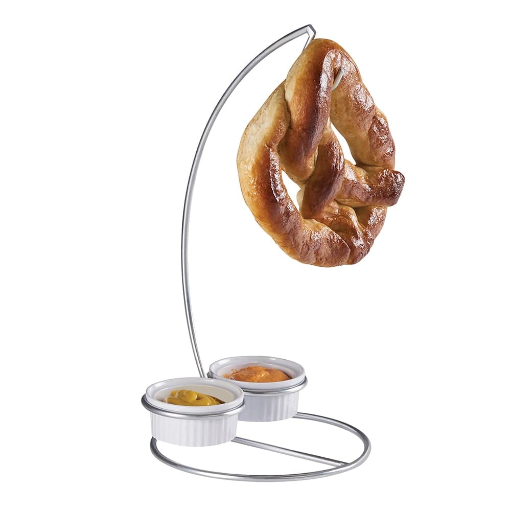 Cal-Mil 4201 Single Pretzel Holder w/ (2) Melamine Ramekins, Silver