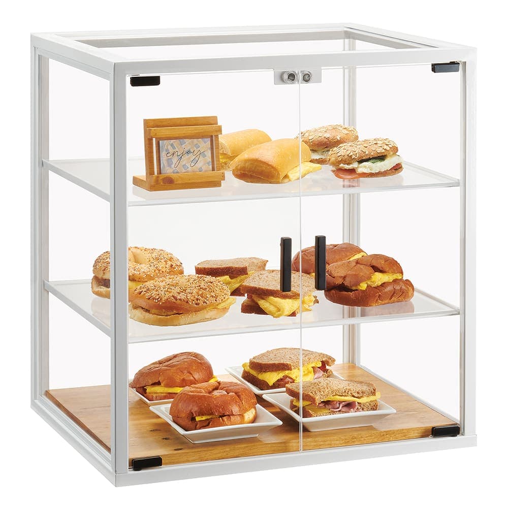 Cal-Mil 4312-15 3 Tier Pastry Display Case w/ Swing Doors - 21"W x 17"D x 23 1/4"H, Acrylic/Steel, White