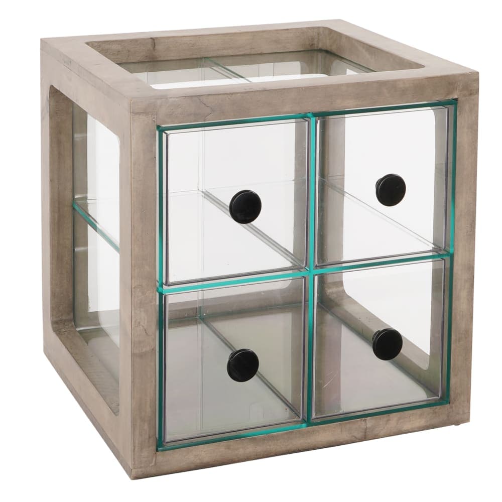 Cal-Mil 813-110 4 Drawer Bread Case - 15"W x 14 1/2"D x 15"H, Gray Washed Pine Wood/Acrylic