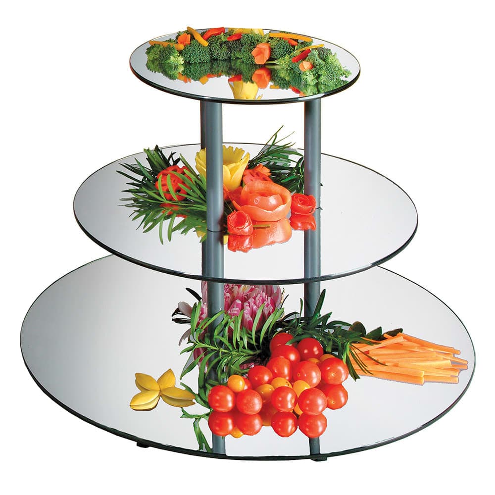 Cal-Mil MT240 3 Tier Round Gourmet Mirror Riser - Mirror, 24x18 3/4", Black, Acrylic