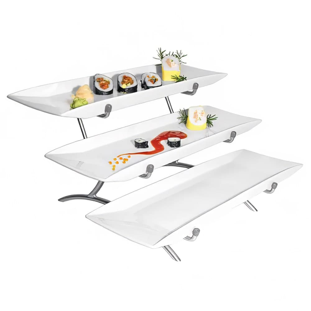 Cal-Mil PP1033-13 3 Step Rectangular Platter Display - 23x18x12", Porcelain, Black