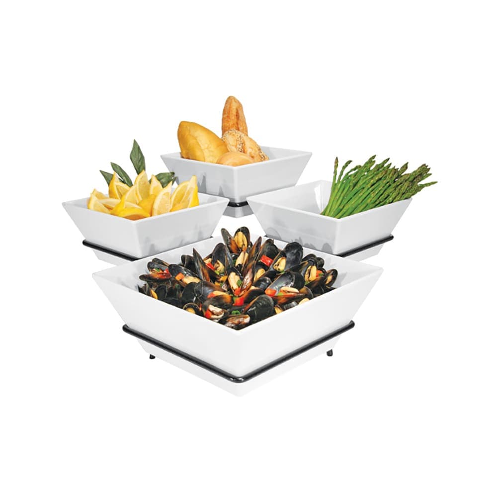 Cal-Mil SR1010-13 3 Tier Gourmet Quad Bowl Display - Melamine Bowls, Black