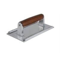 Browne Steak Weight, 8 3/4 x 4 3/4 in, Aluminum, Ribbed Bottom, Wooden Handle (705) thumbnail 2