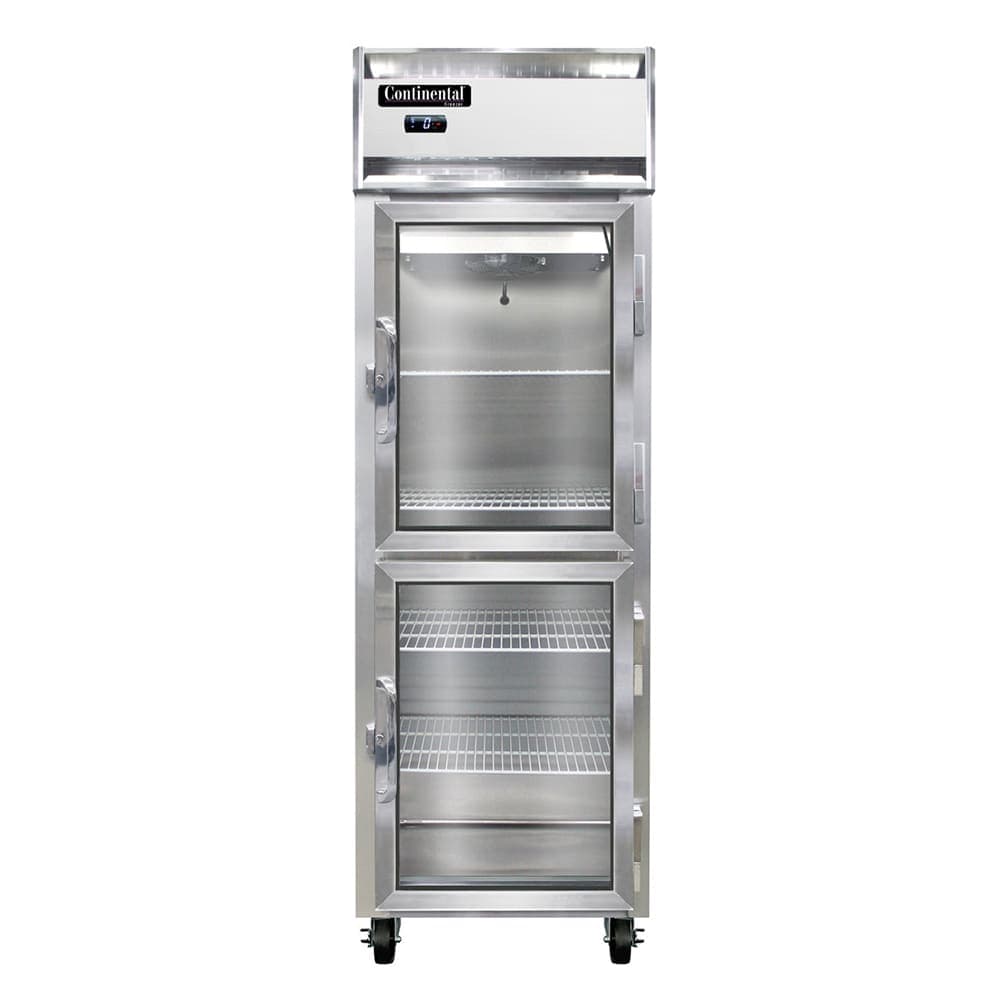 Continental 1FNGDHD 26" One Section Reach In Freezer, (2) Right Hinge Glass Doors, 115v