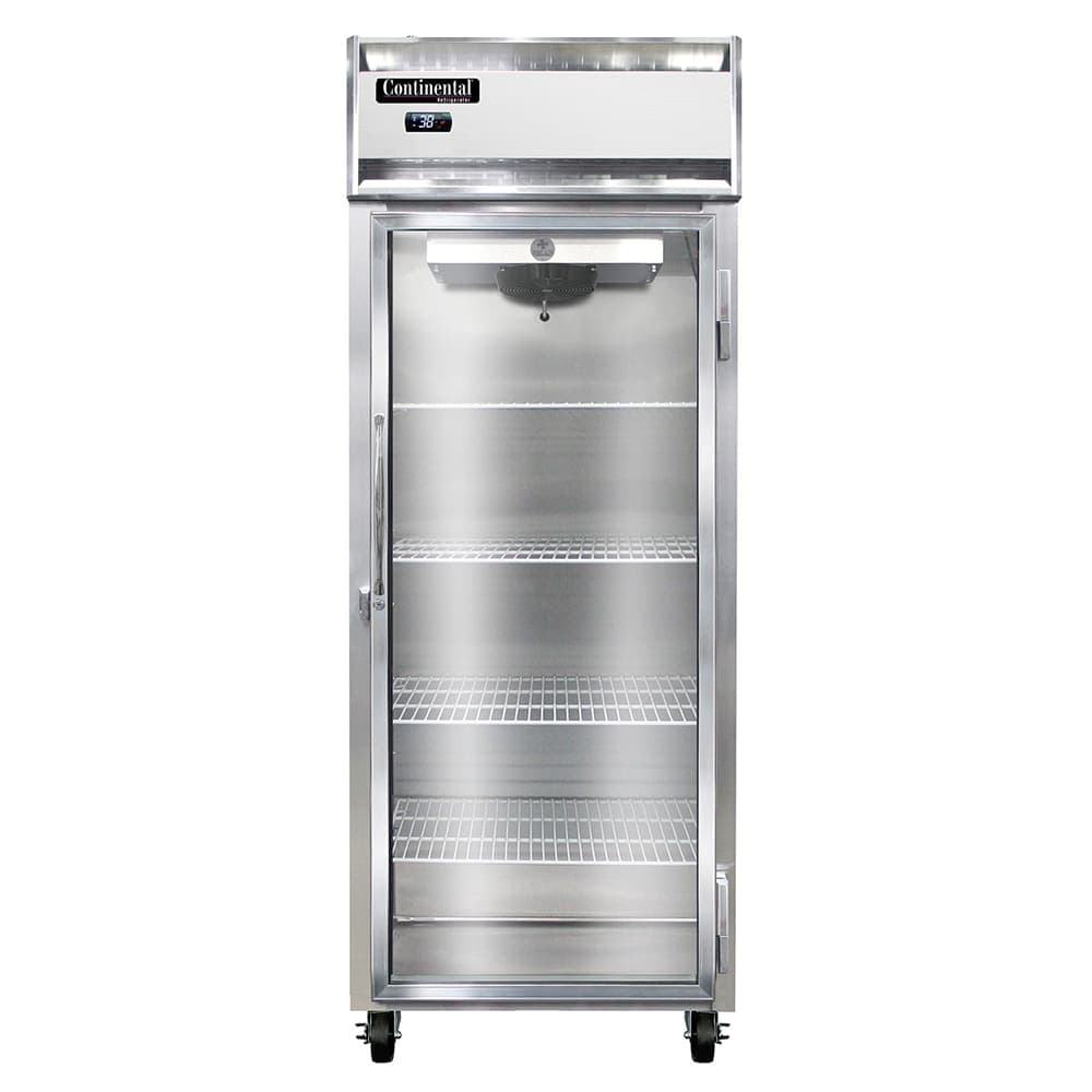 Continental 1RENGD 28 1/2" One Section Reach In Refrigerator, (1) Right Hinge Glass Door, 115v