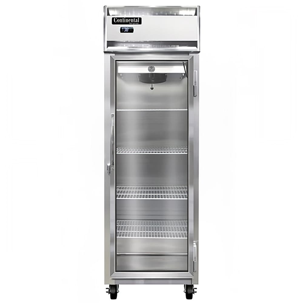 Continental 1RNSAGD 26" One Section Reach In Refrigerator, (1) Right Hinge Glass Door, Top Compressor, 115v