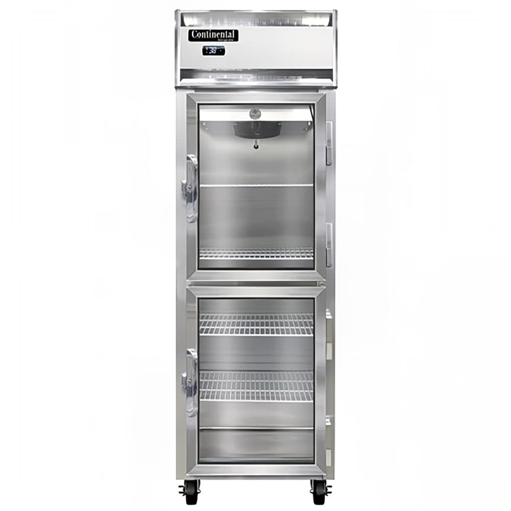 Continental 1RNSAGDHD 26" One Section Reach In Refrigerator, (2) Right Hinge Glass Doors, Top Compressor, 115v