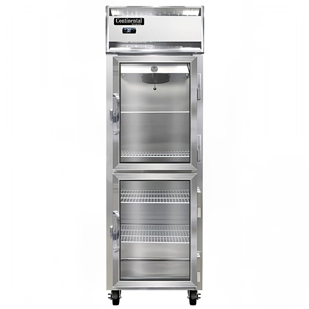 Continental 1RNSSGDHD 26" One Section Reach In Refrigerator, (2) Right Hinge Glass Doors, Top Compressor, 115v