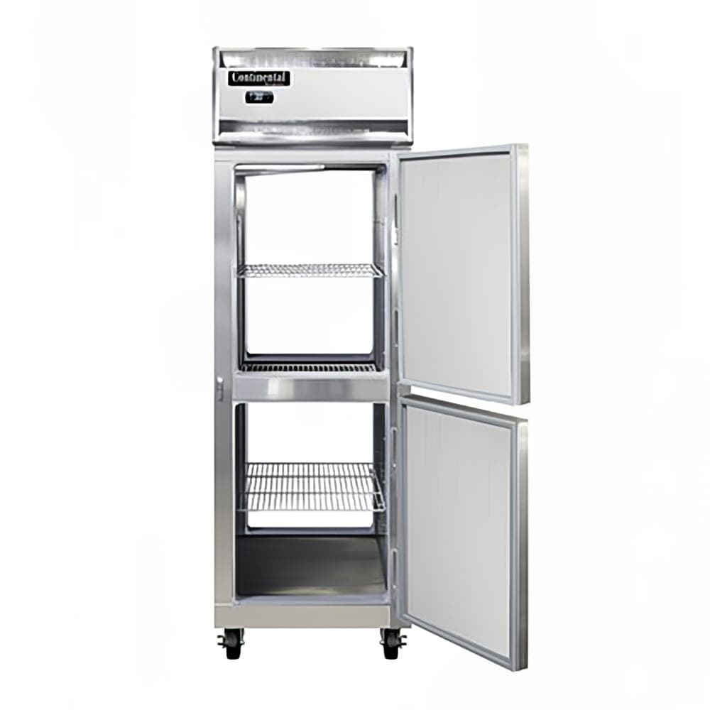 Continental 1RNSSPTHD 26" One Section Pass Thru Refrigerator, (4) Right Hinge Solid Doors, Top Compressor, 115v