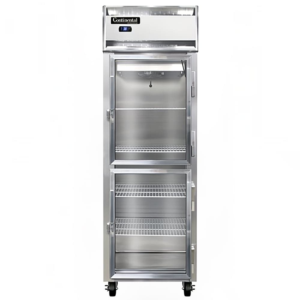 Continental 1RSNSAGDHD 26" One Section Reach In Refrigerator, (2) Right Hinge Glass Doors, Top Compressor, 115v
