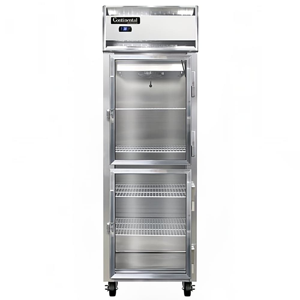 Continental 1RSNSSGDHD 26" One Section Reach In Refrigerator, (2) Right Hinge Glass Doors, Top Compressor, 115v