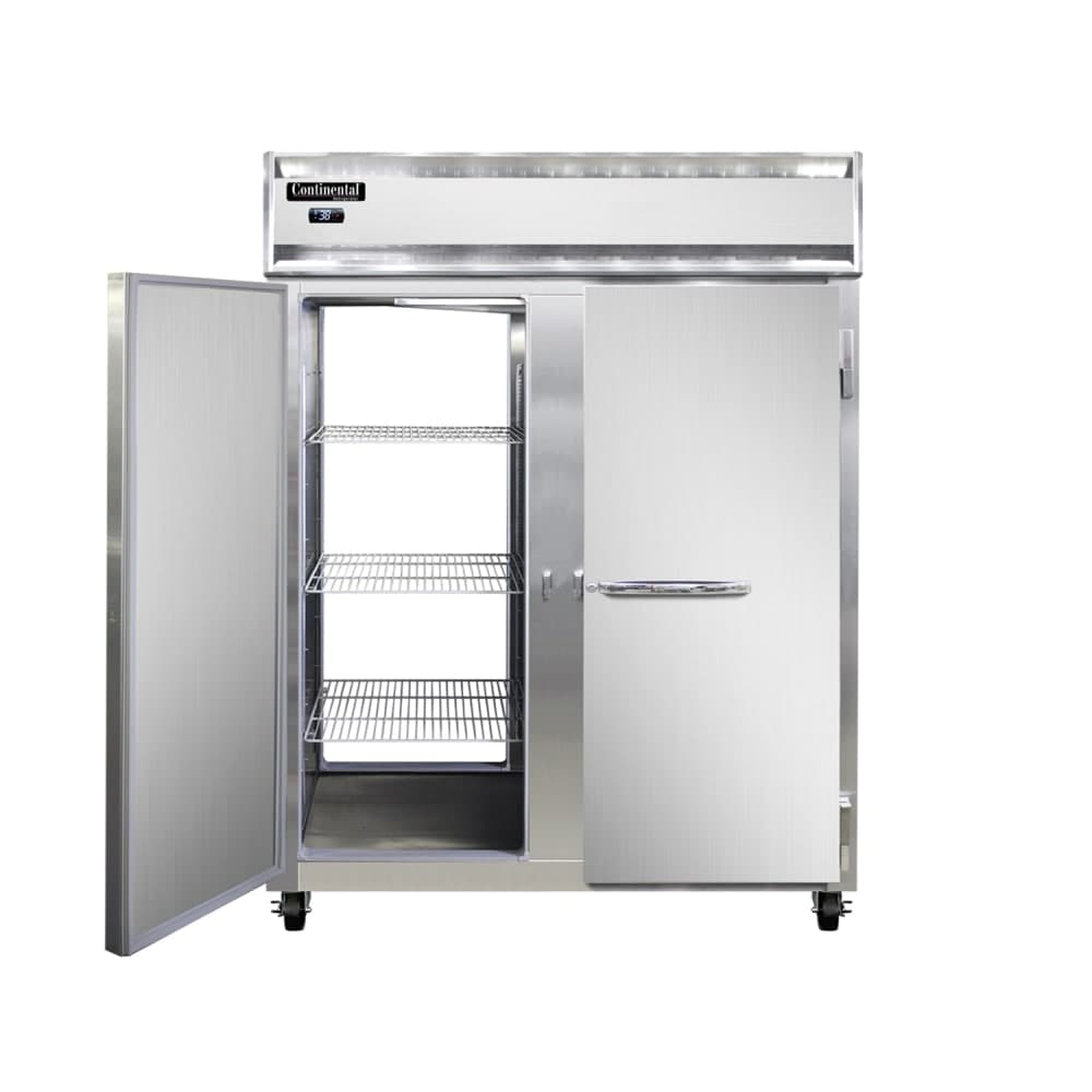 Continental 2RENPT 57" Two Section Pass Thru Refrigerator, (4) Left/Right Hinge Solid Doors, Top Compressor, 115v