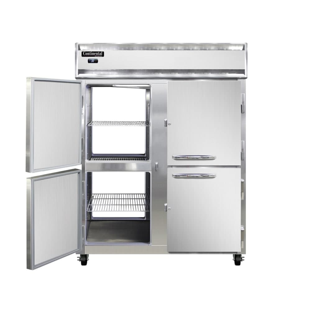 Continental 2RENPTHD 57" Two Section Pass Thru Refrigerator, (8) Left/Right Hinge Solid Doors, Top Compressor, 115v