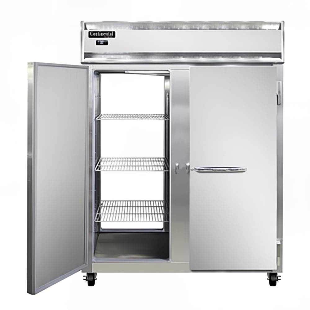Continental 2RENSSPT 57" Two Section Pass Thru Refrigerator, (4) Left/Right Hinge Solid Doors, Top Compressor, 115v