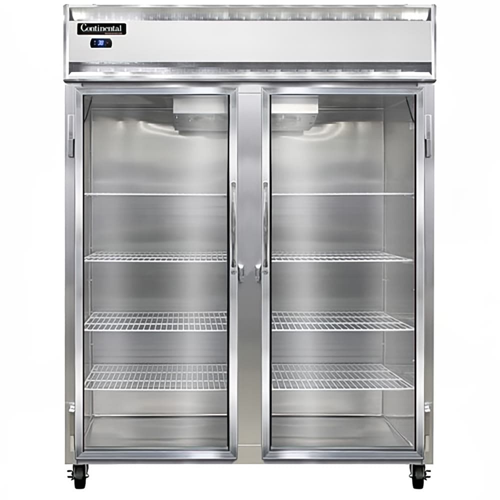 Continental 2RESNGD 57" Two Section Reach In Refrigerator, (2) Left/Right Hinge Glass Doors, Top Compressor, 115v