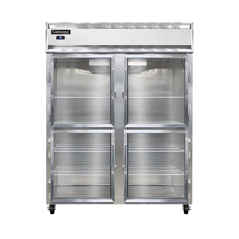 Continental 2RESNGDHD 57" Two Section Reach In Refrigerator, (4) Left/Right Hinge Glass Doors, Top Compressor, 115v