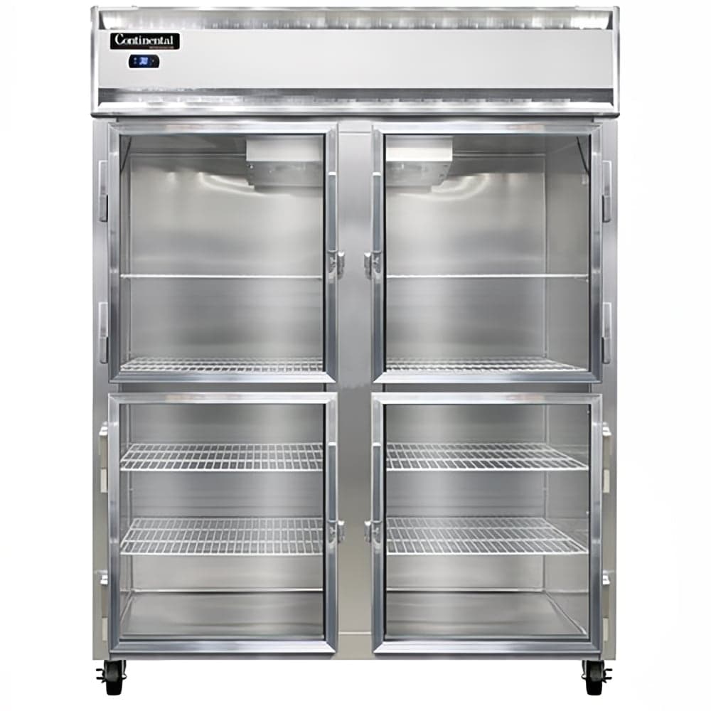 Continental 2RESNSAGDHD 57" Two Section Reach In Refrigerator, (4) Left/Right Hinge Glass Doors, Top Compressor, 115v