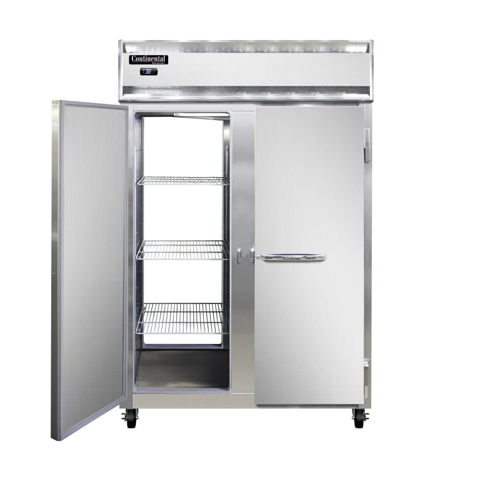 Continental 2RNPT 52" Two Section Pass Thru Refrigerator, (4) Left/Right Hinge Solid Doors, Top Compressor, 115v