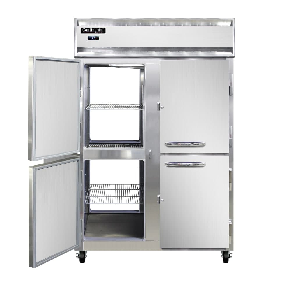 Continental 2RNPTHD 52" Two Section Pass Thru Refrigerator, (8) Left/Right Hinge Solid Doors, Top Compressor, 115v