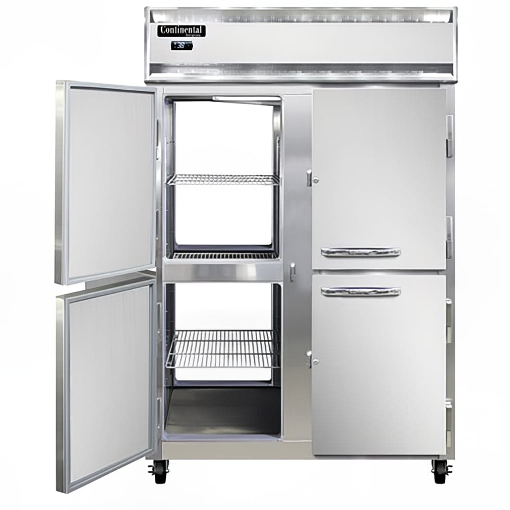 Continental 2RNSAPTHD 52" Two Section Pass Thru Refrigerator, (8) Left/Right Hinge Solid Doors, Top Compressor, 115v