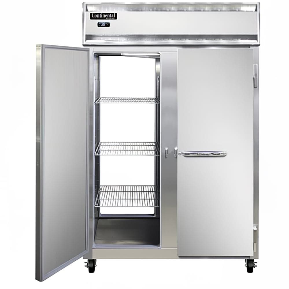 Continental 2RNSSPT 52" Two Section Pass Thru Refrigerator, (4) Left/Right Hinge Solid Doors, Top Compressor, 115v