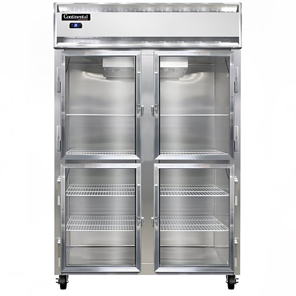 Continental 2RSNSAGDHD 52" Two Section Reach In Refrigerator, (4) Left/Right Hinge Glass Doors, Top Compressor, 115v