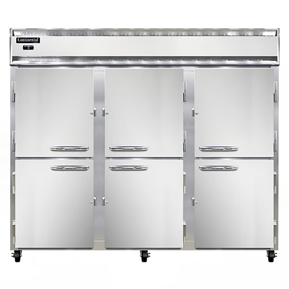 Continental 3FENSAHD 85 1/2" Three Section Reach In Freezer, (6) Left/Right Hinge Solid Doors, 115/208-230v
